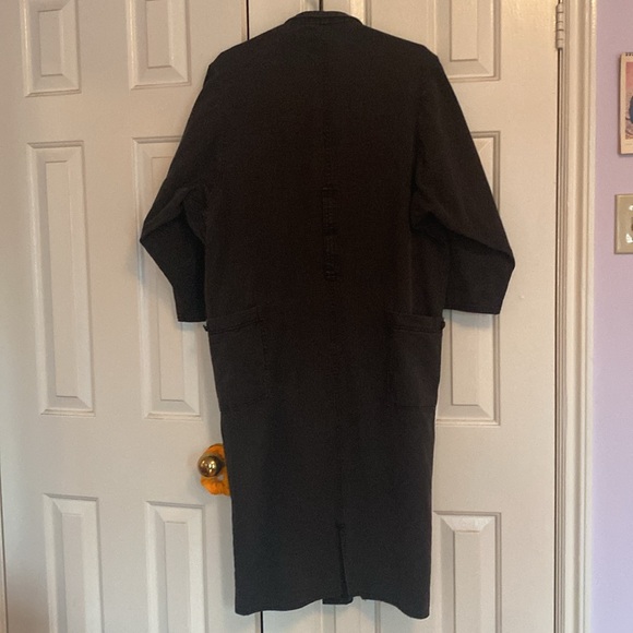 Vintage 80s Denim Oversized Coat Dolman Sleeve Distressed Black Big Pockets M/L - Picture 3 of 4